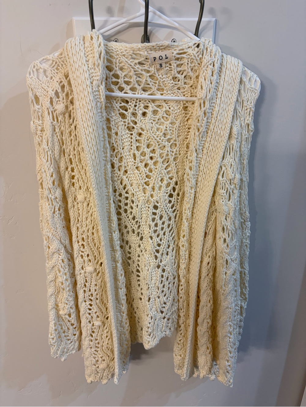 POL Open-Weave Ivory Crochet Cardigan